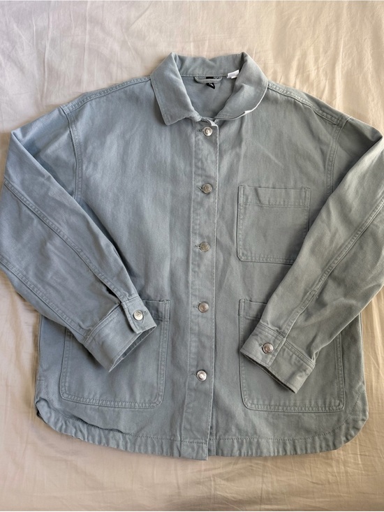 H&M Jackets & Blazers - Light Sage Button-Front Jean Jacket